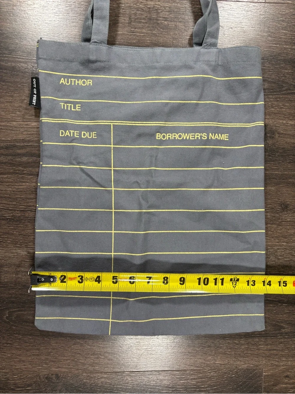 Gray Canvas Tote Bag with Yellow Library Card Print - Bags